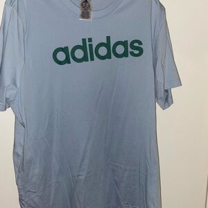Adidas Men's Light Blue Tee with Green Logo